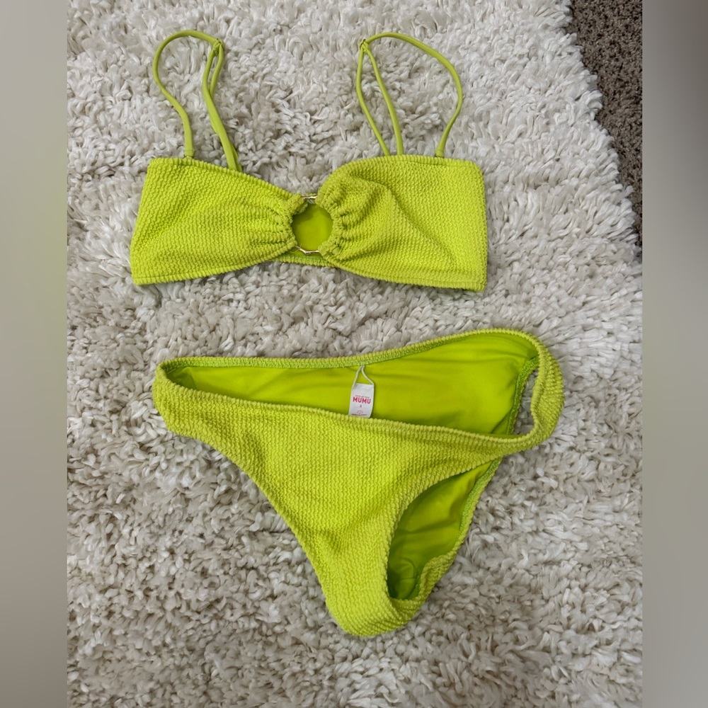 Show Me Your MuMu Neon Lime Textured Bikini Set